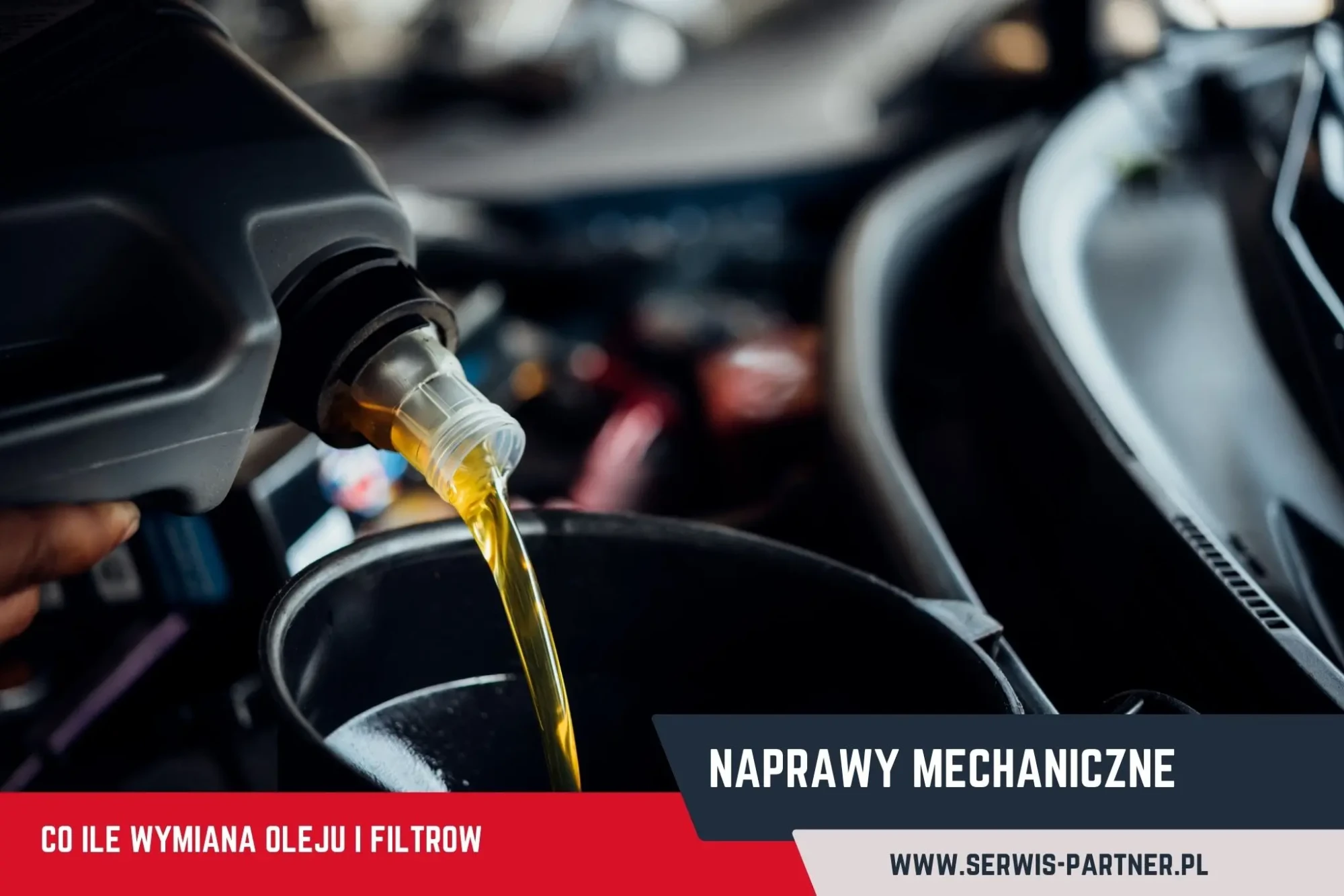 Mechanik w Serwis Partner Wągrowiec wlewa nowy olej silnikowy podczas okresowego przeglądu mechanicznego